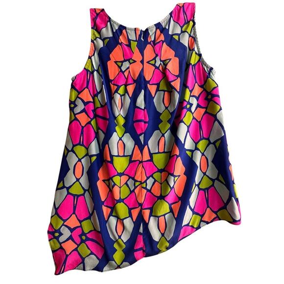 Alice & Trixie Anthro Dopamine Neon Geometric Asymmetrical Hem Silk‎ Top Sz S - Picture 2 of 14